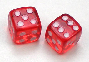 clear red plastic dice